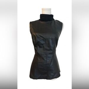 Bailey 44 Black faux soft Leather front, turtleneck, sleeveless